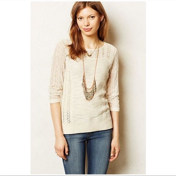 Anthropologie Tops - Anthropologie Knitted Knotted Surrey Pullover Top Ivory Lace Size M Casual Cozy